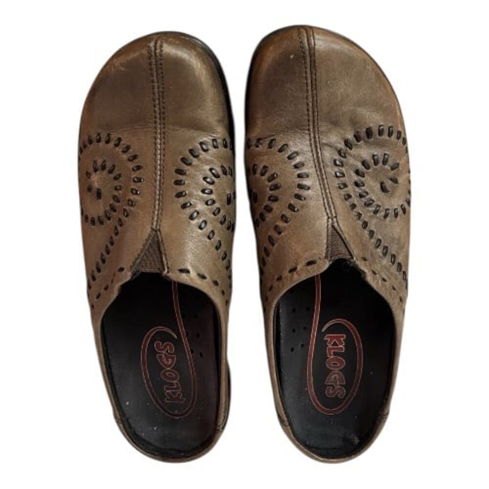 Klogs F7 Brown Leather slip on platform mules shoes clogs sz 7